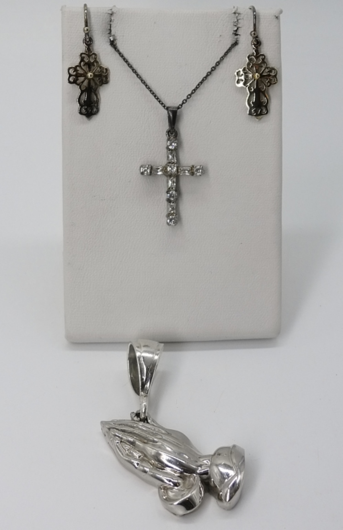 Cross & Praying Hands Sterling Jewelry Lot