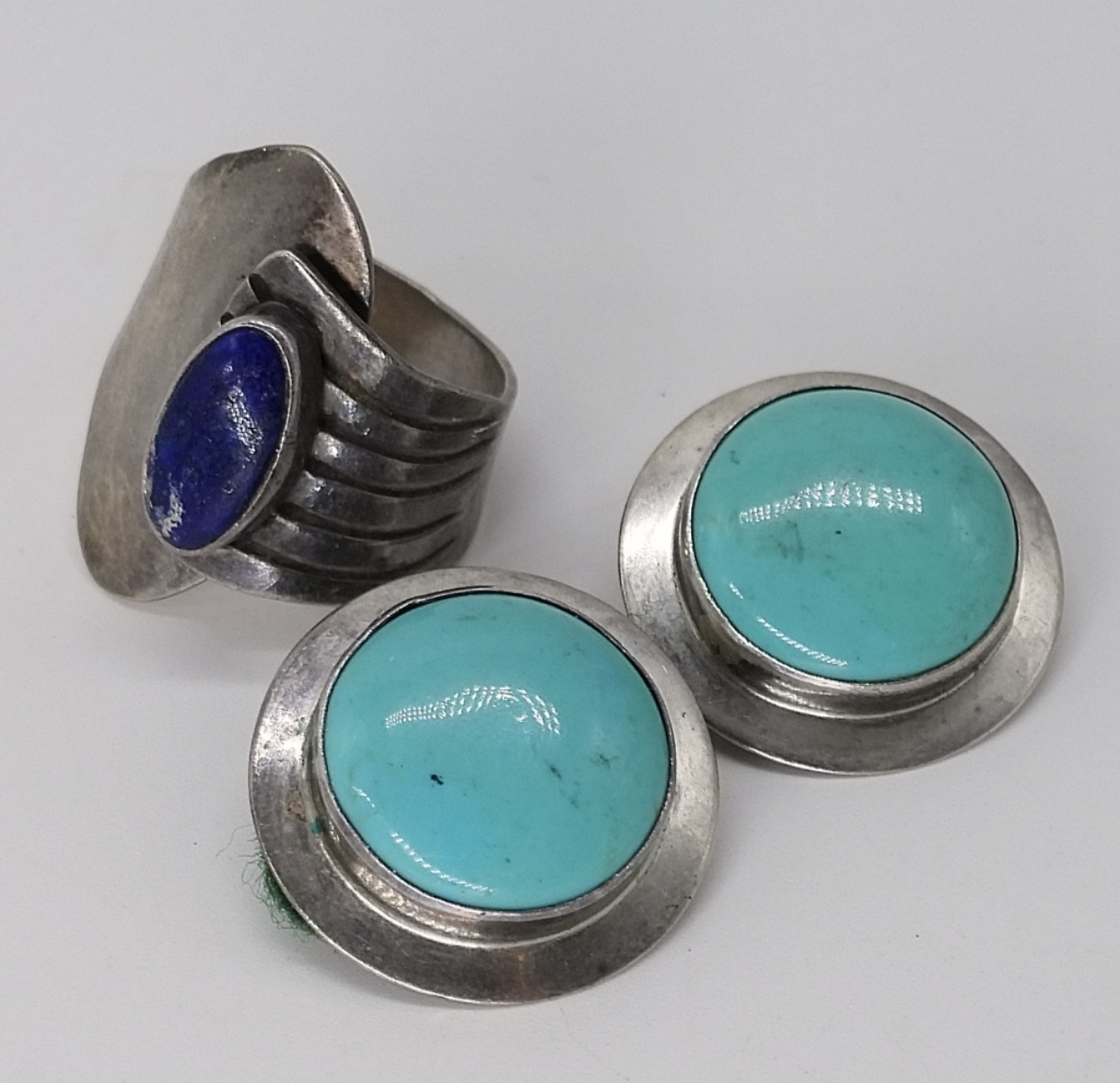 Sterling Lapis Ring & Turquoise Earrings