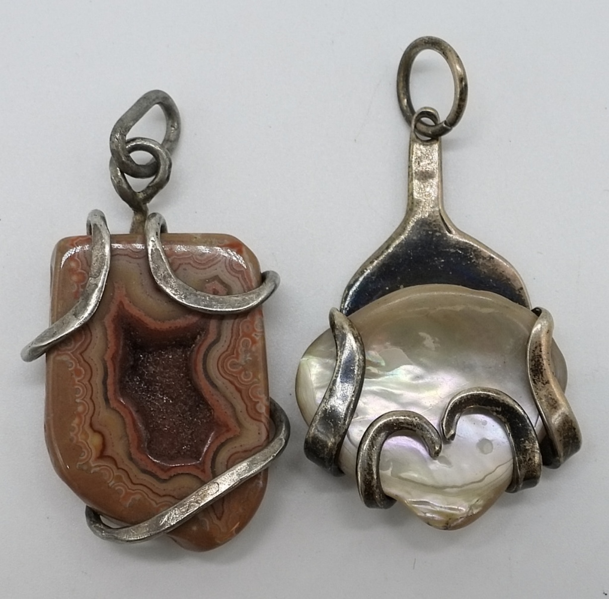 Sterling Silver Druzy Agate & MOP Pendants