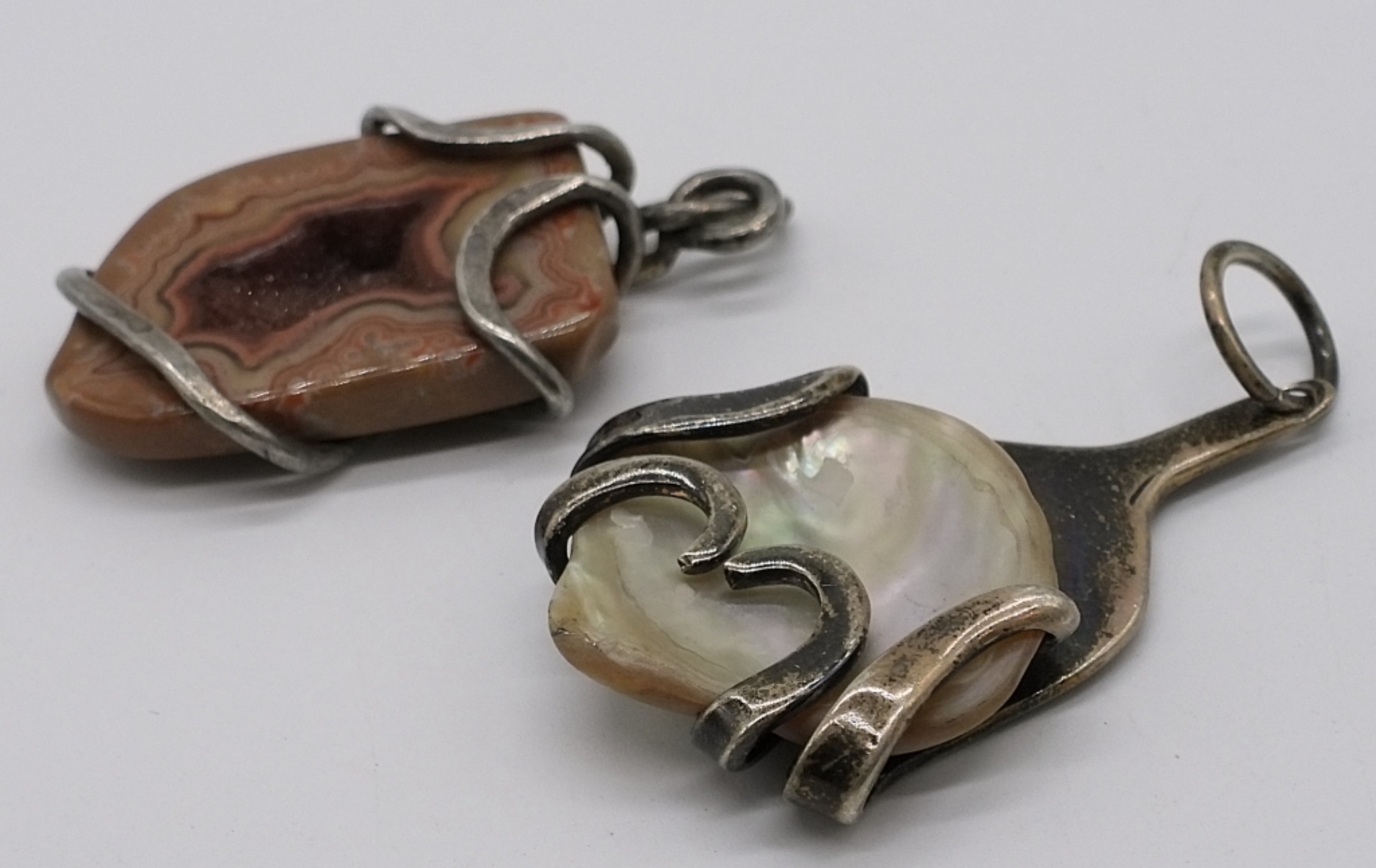 Sterling Silver Druzy Agate & MOP Pendants