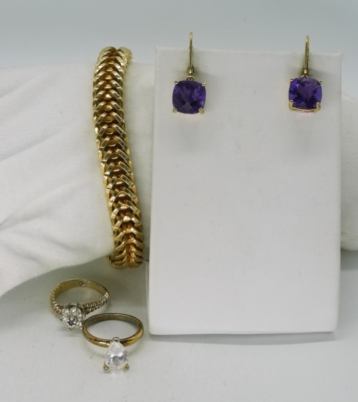 Gold Tone Sterling Rings, Amethyst Earrings