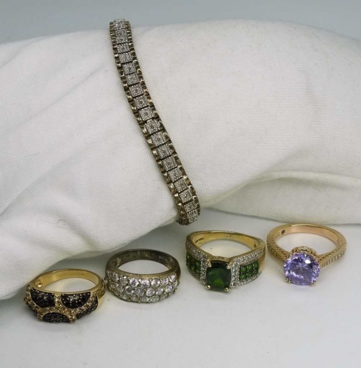 5 Gold Tone Sterling Rings & Bracelet