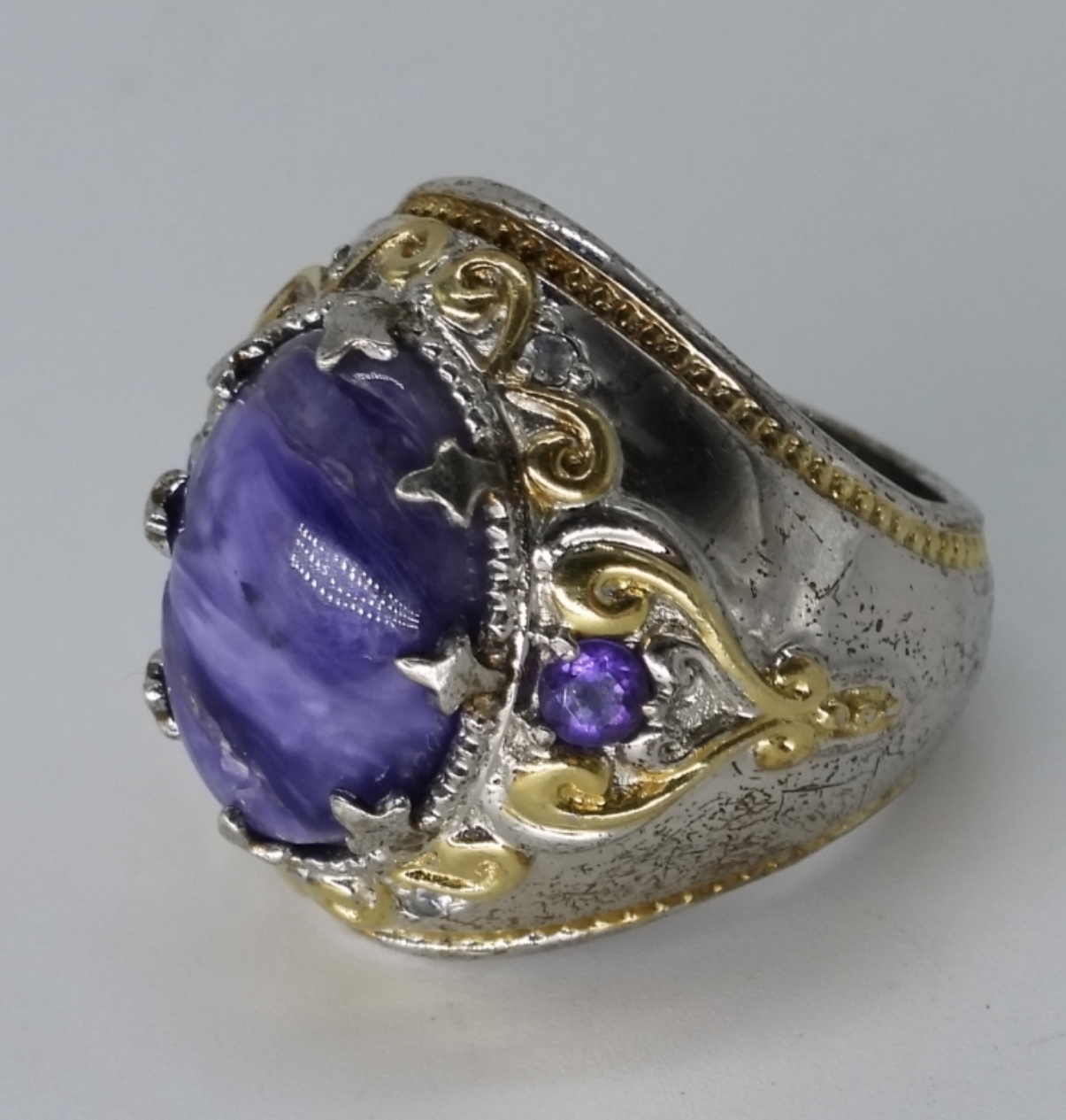 Michael Valitutti Sterling Charoite Ring Sz 7
