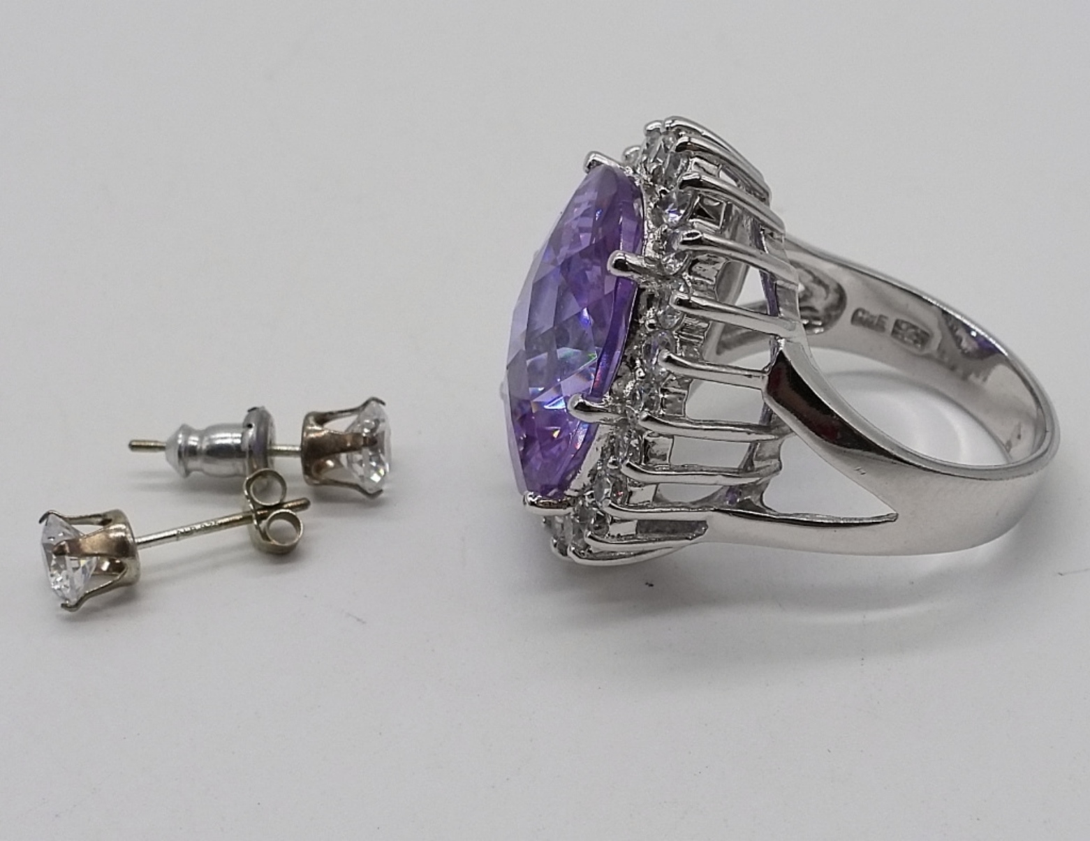 Pink CZ Ring & Stud Earrings - Sterling