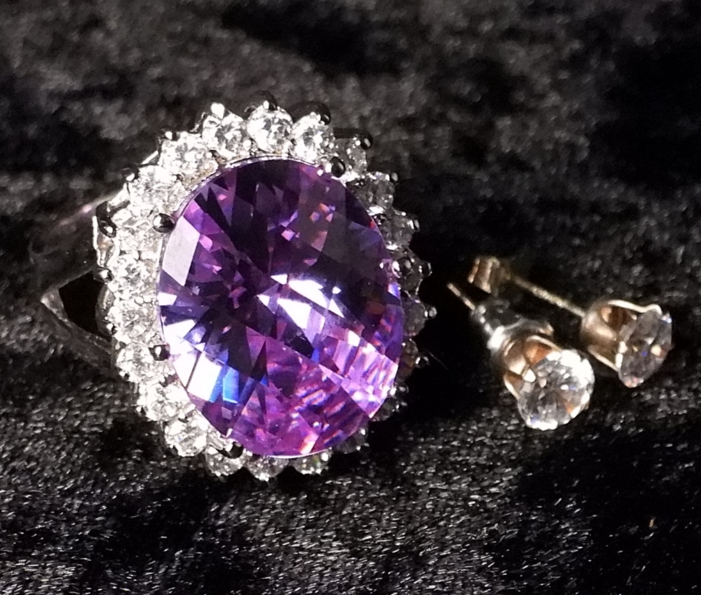 Pink CZ Ring & Stud Earrings - Sterling