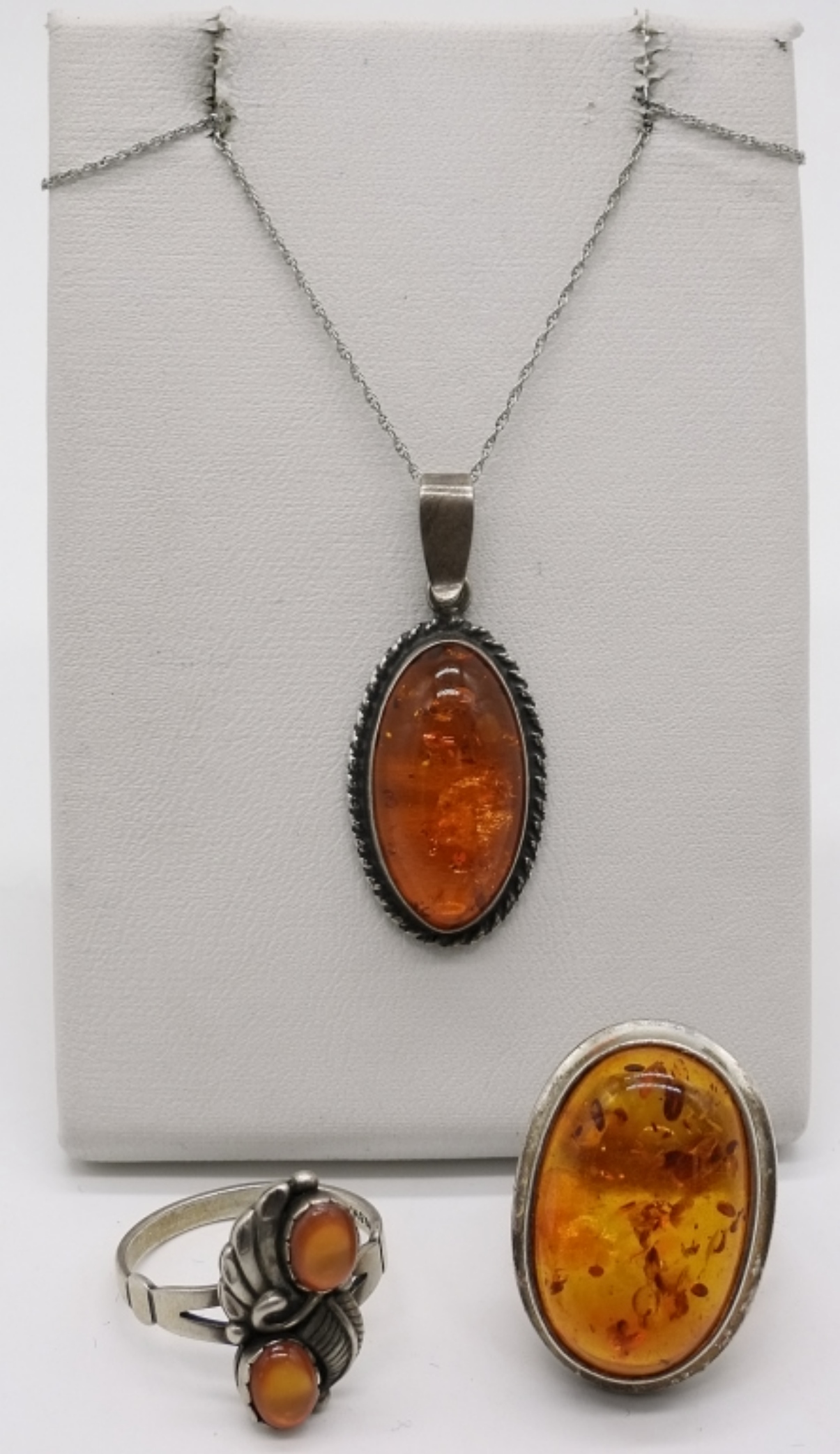 Sterling Amber Rings & Necklace