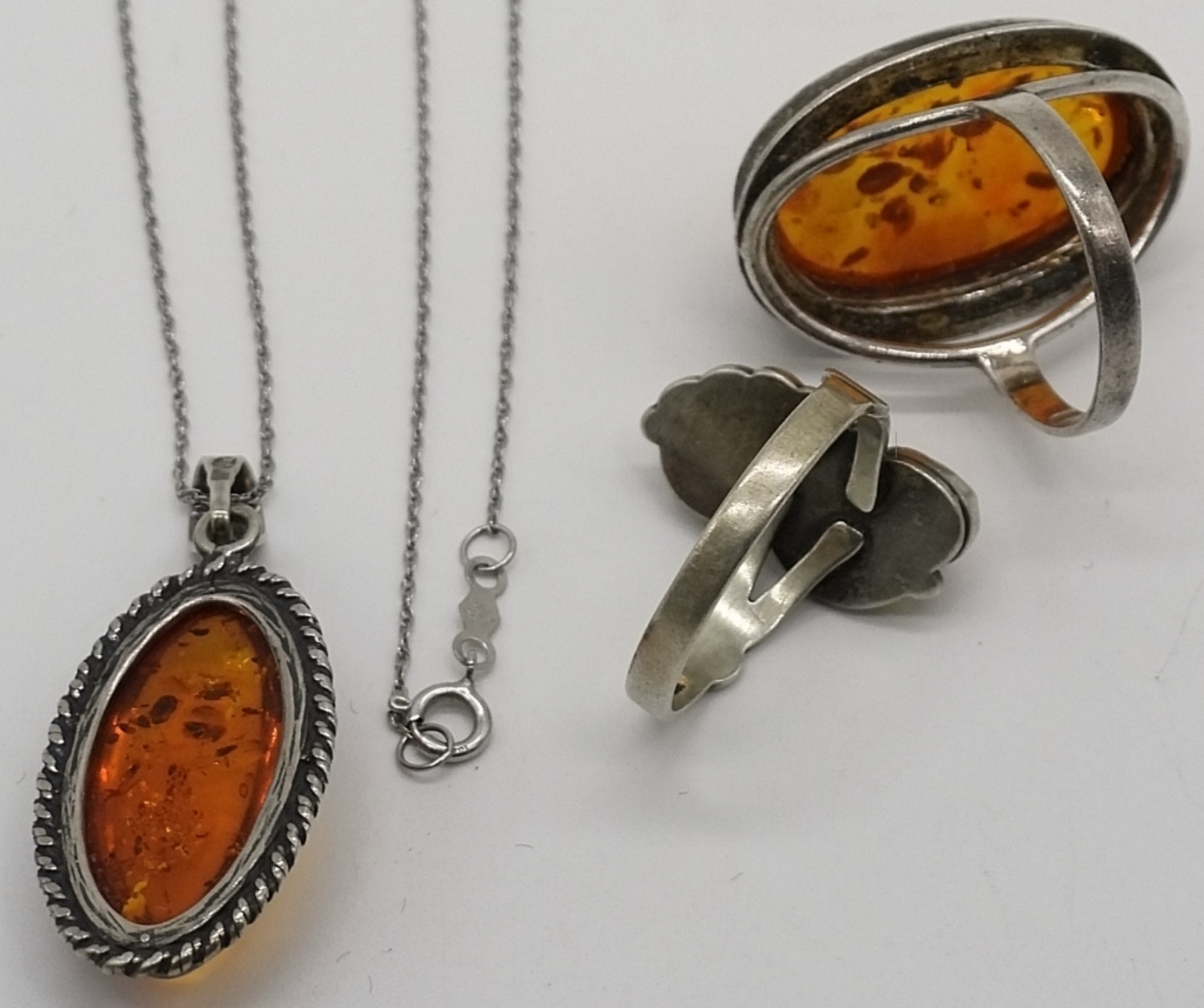 Sterling Amber Rings & Necklace