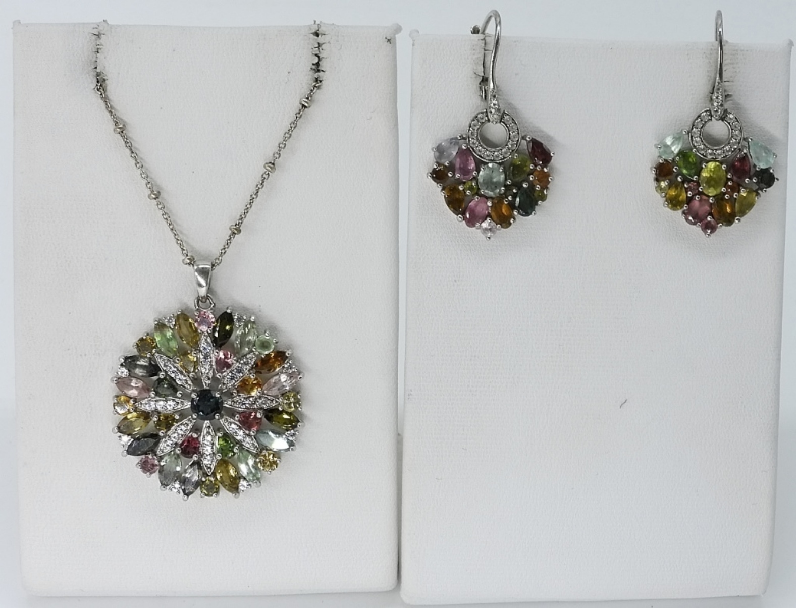 Matching Sterling Multi Stone Necklace & Earrings