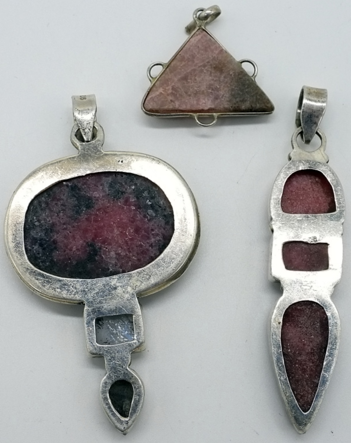 Sterling Rhodonite Pendant Lot, 3 Pcs