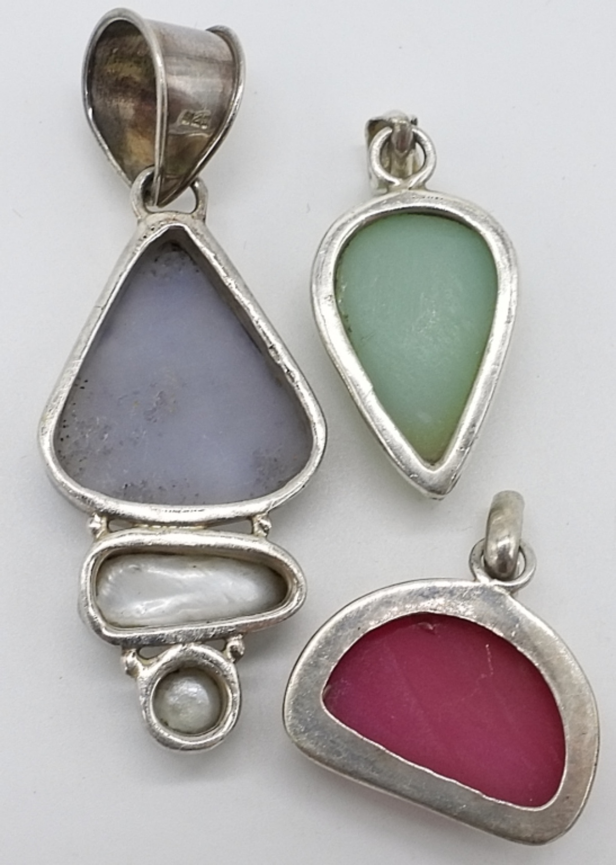 Sterling Silver Druzy Gemstone Pendants, 3 Pcs