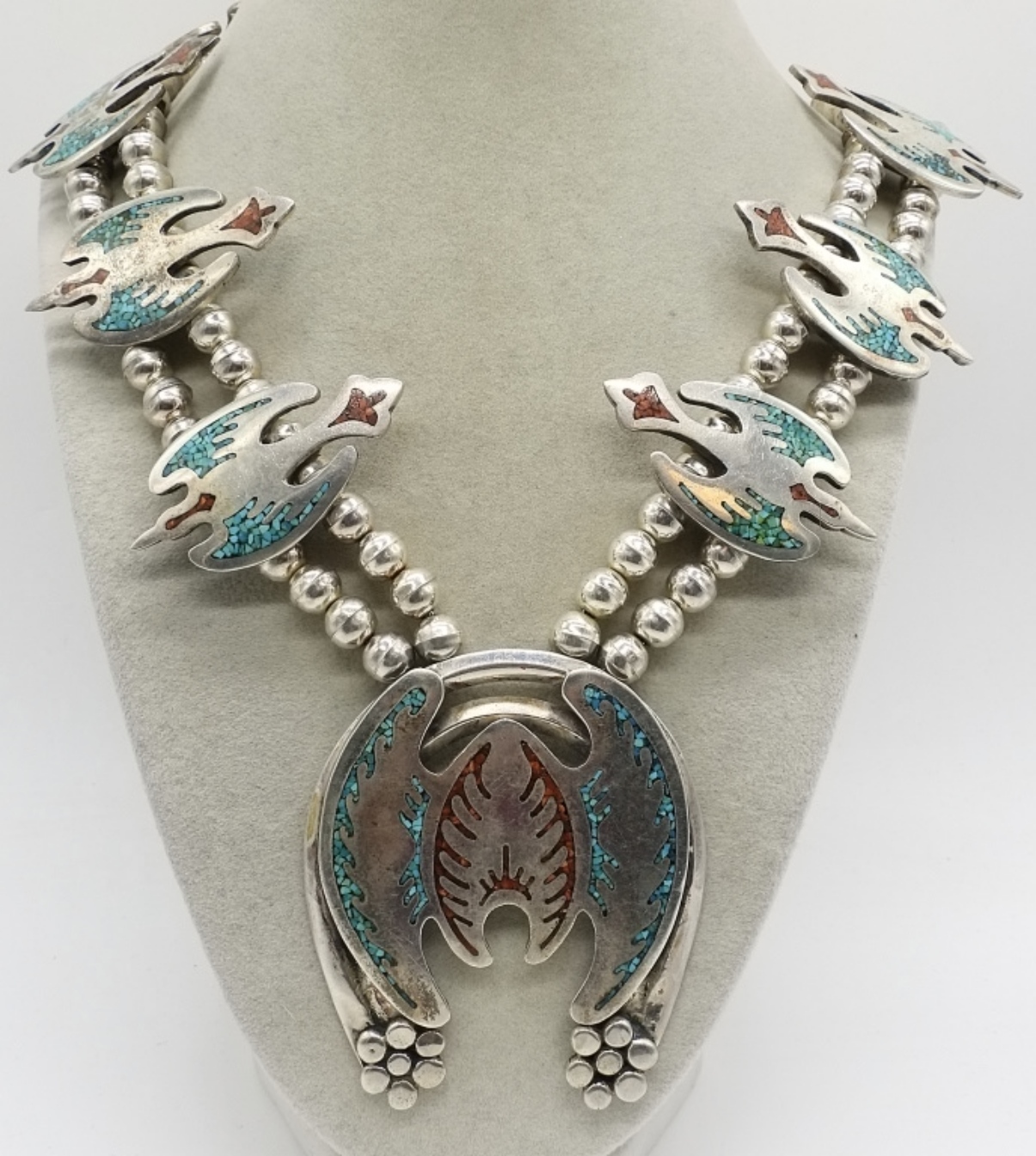 Sterling Turquoise Squash Blossom Necklace