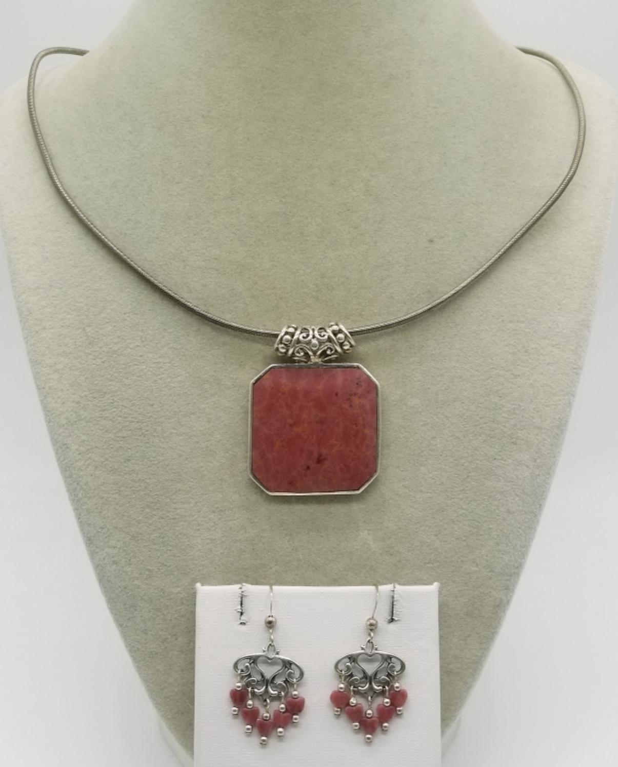 Sterling Red Stone Necklace Set