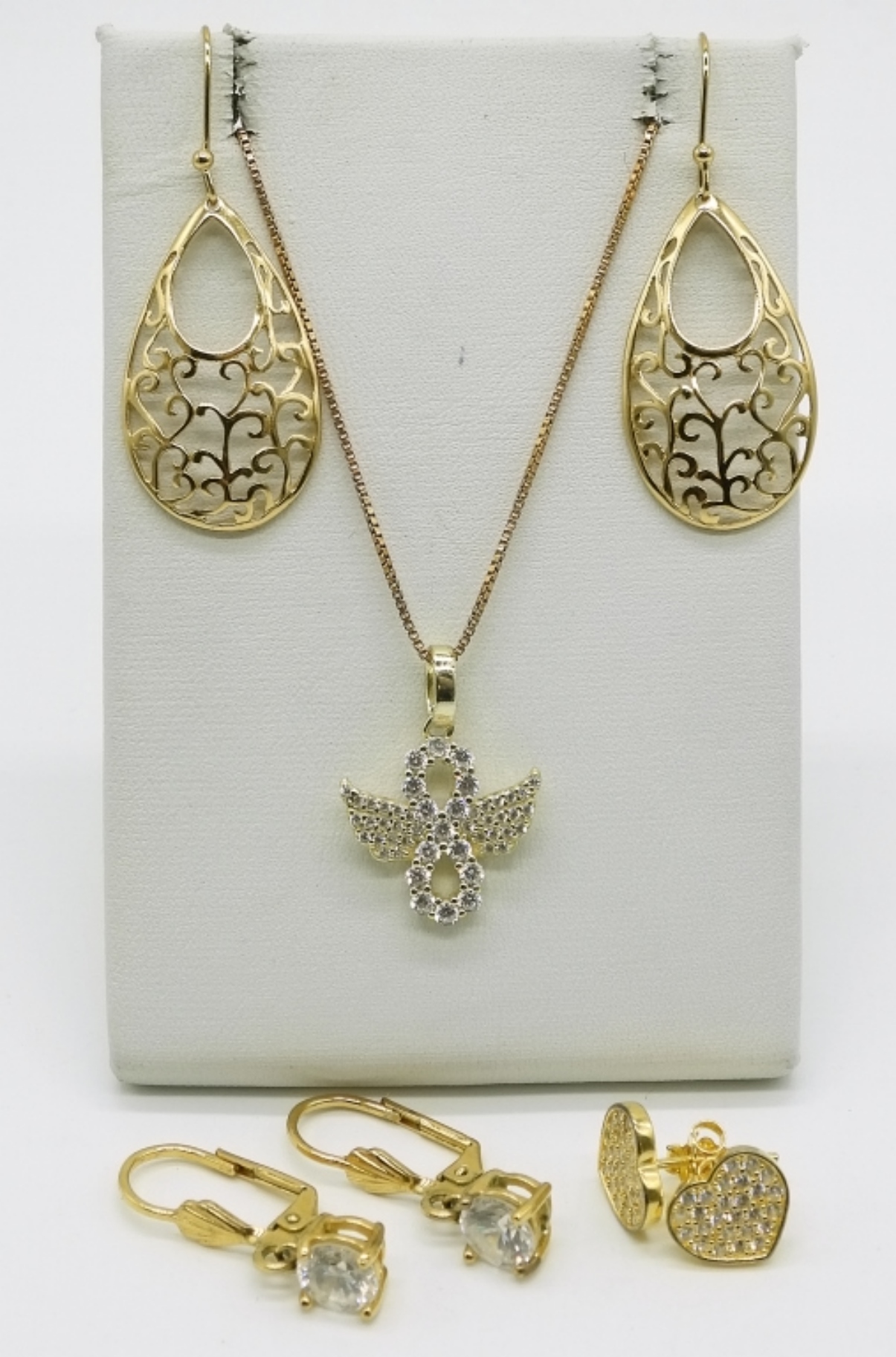 Gold Tone Sterling Necklace & Earrings