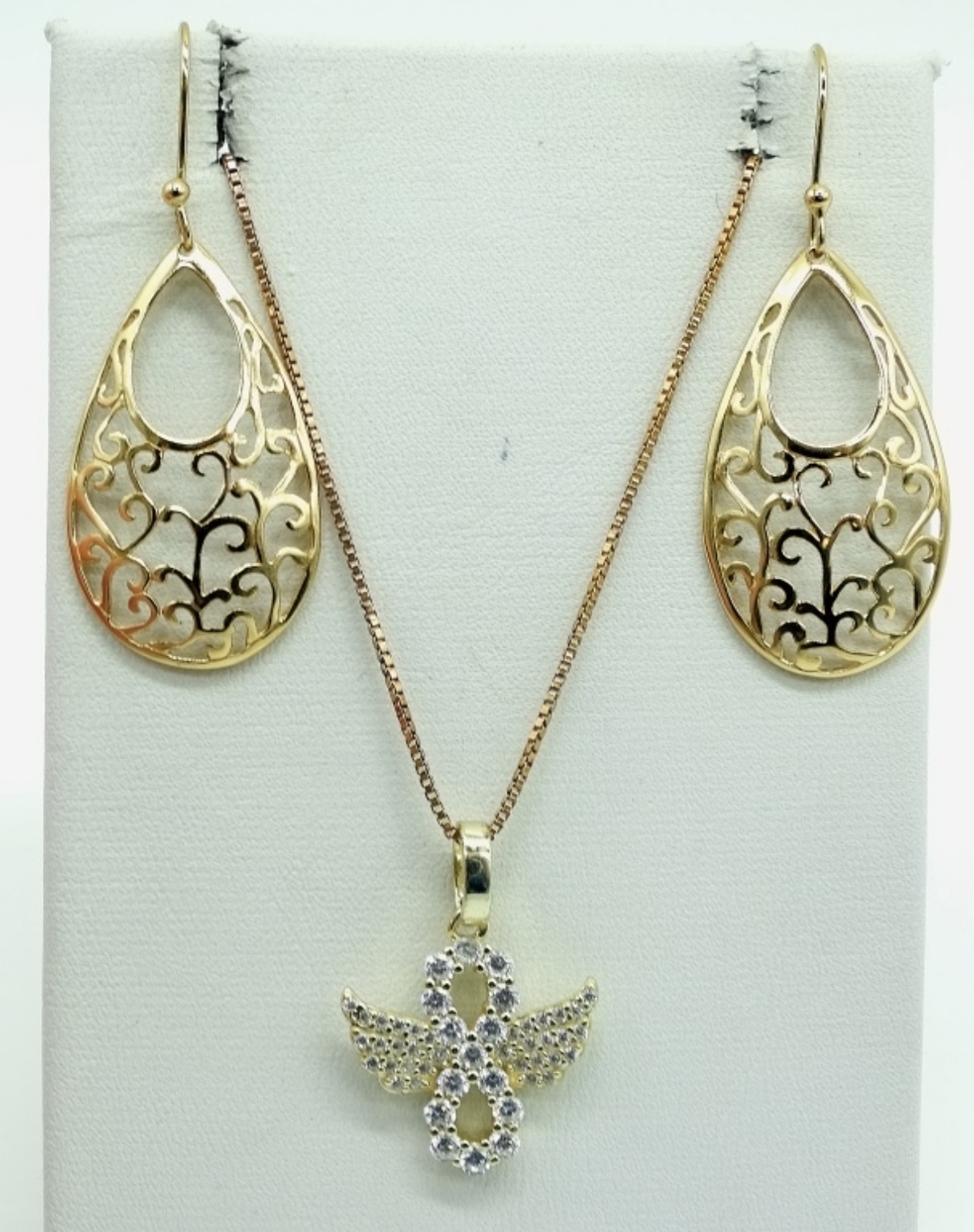 Gold Tone Sterling Necklace & Earrings