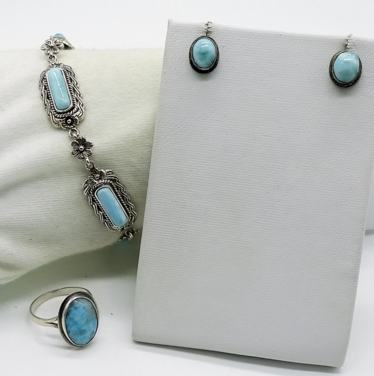 Larimar Sterling Bracelet, Ring & Earrings