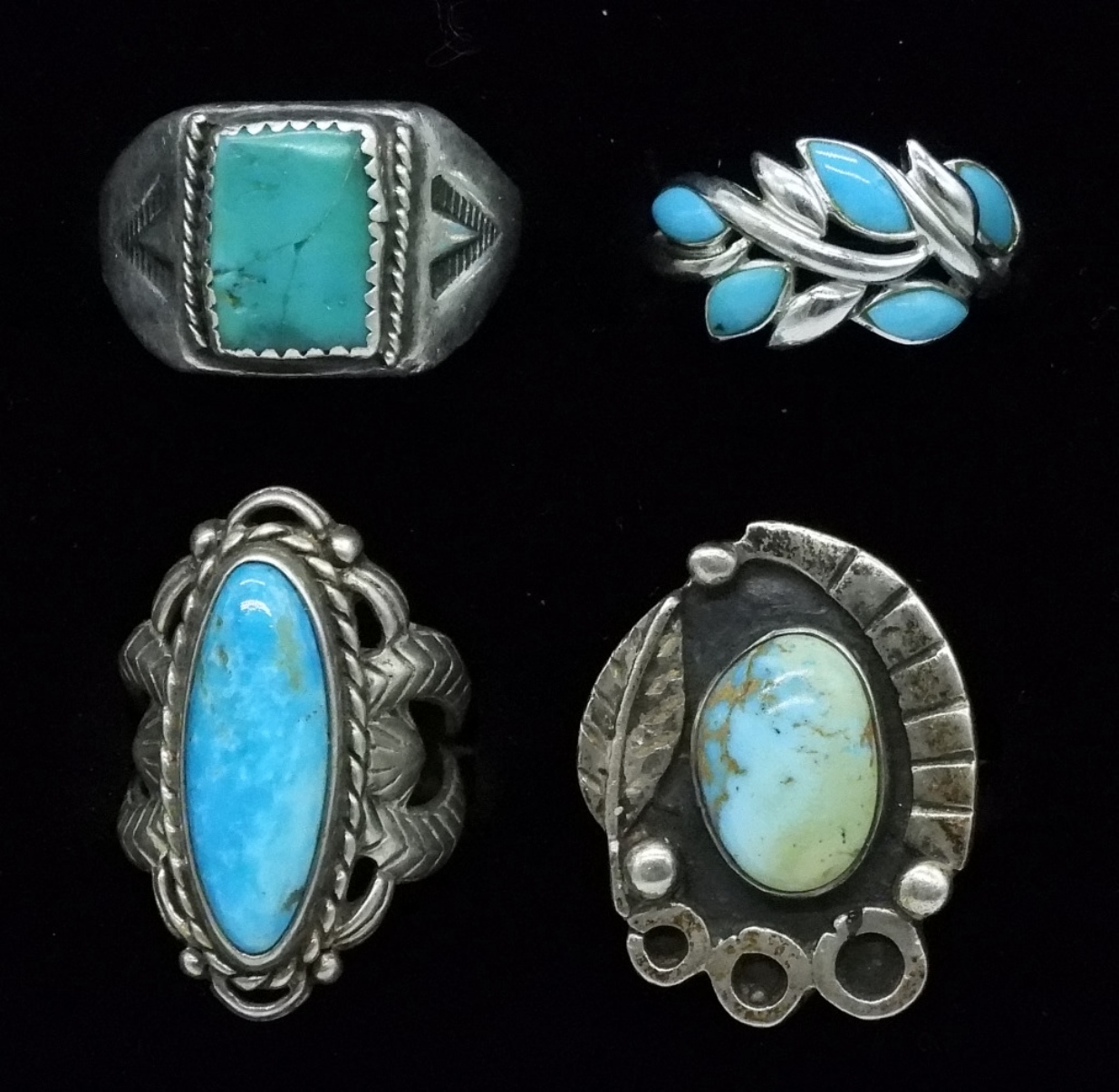 Four Turquoise Sterling Rings