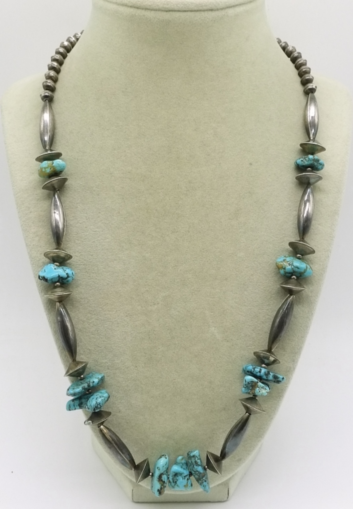 Sterling Silver Turquoise Bead Necklace, 23"
