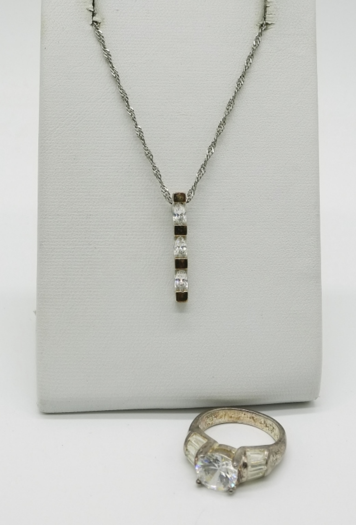 Sterling Clear Stone Necklace & Ring
