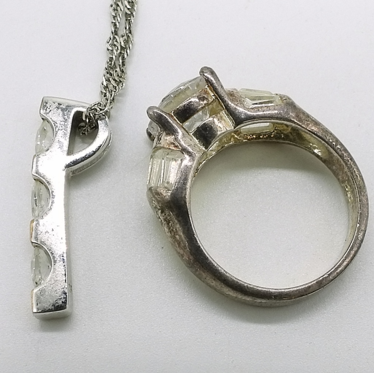 Sterling Clear Stone Necklace & Ring