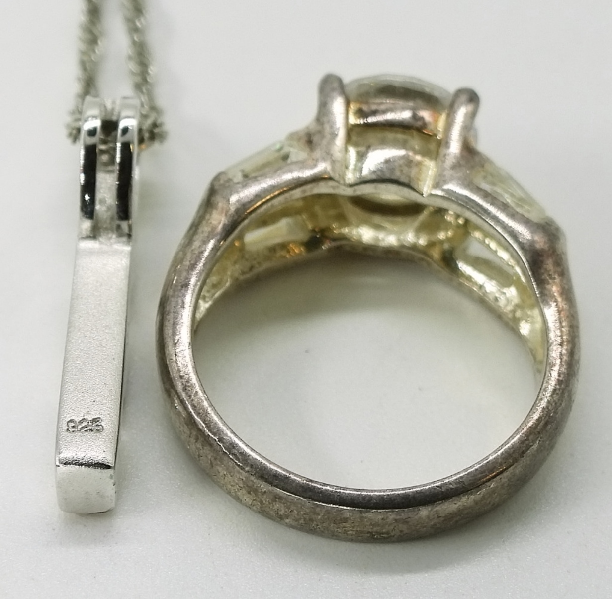 Sterling Clear Stone Necklace & Ring