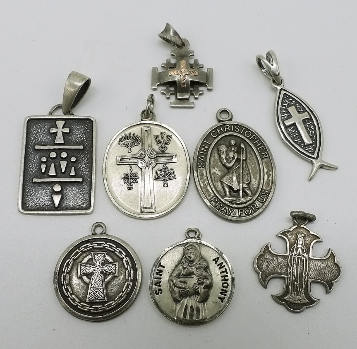 8 Sterling Religious Pendants