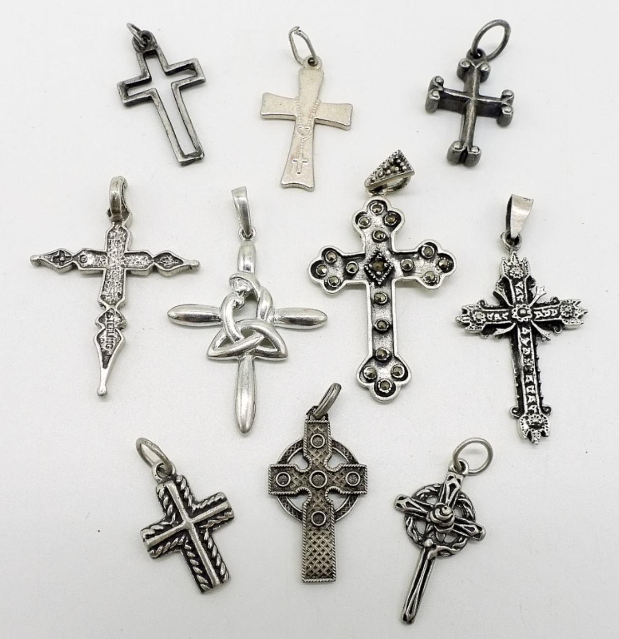 10 Sterling Cross Pendants