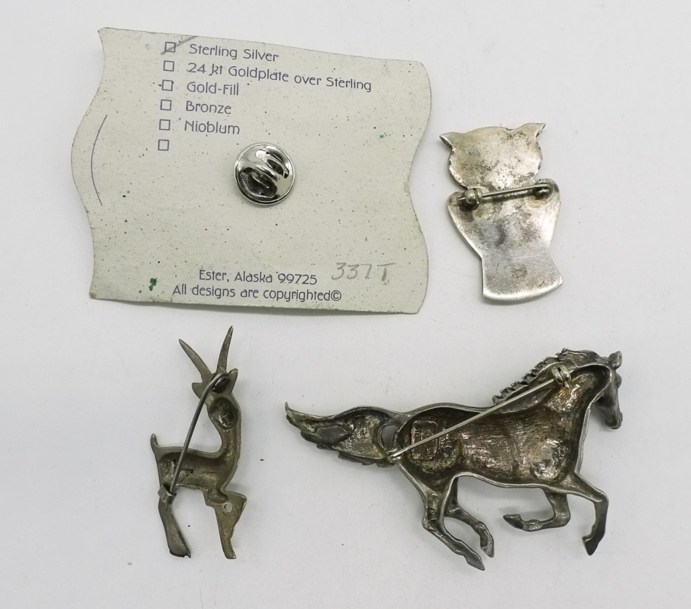 4 Sterling Animal Brooches