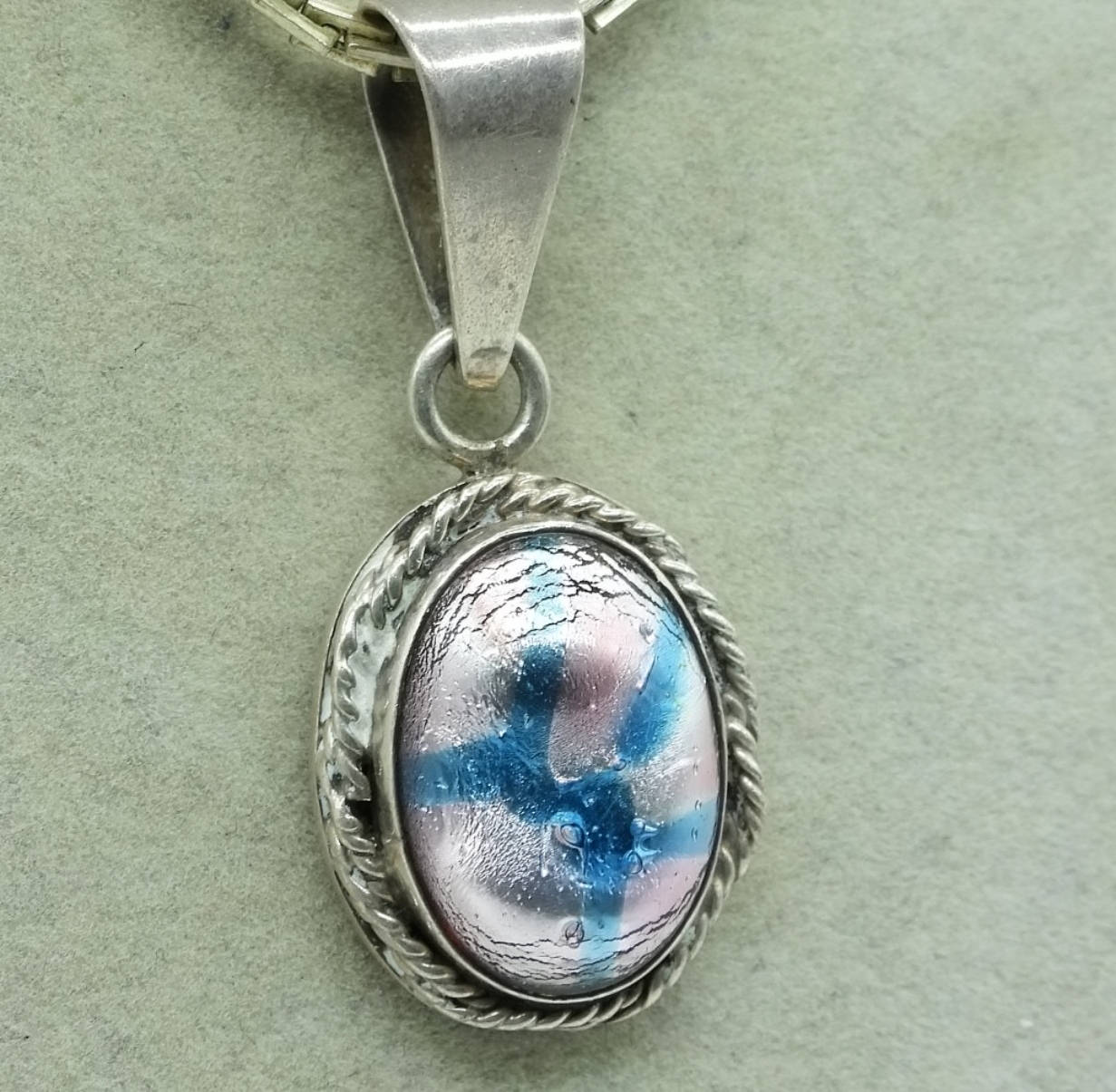 Taxco Sterling Glass Pendant & Chain