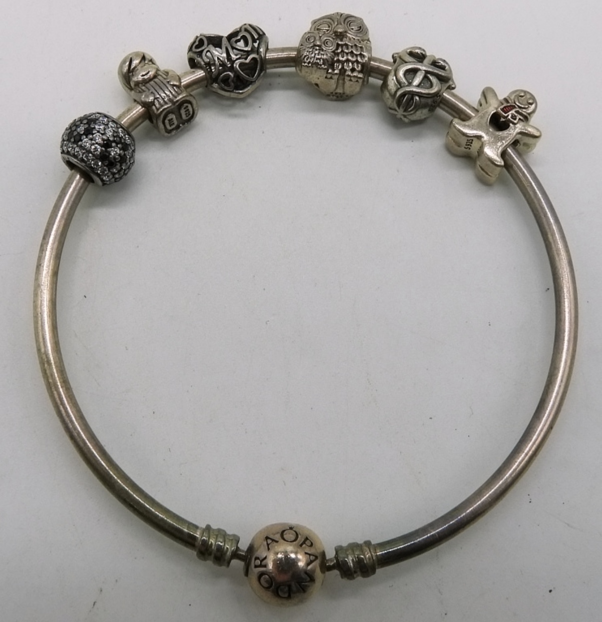 Pandora 925 Bangle Charm Bracelet-7 Charms