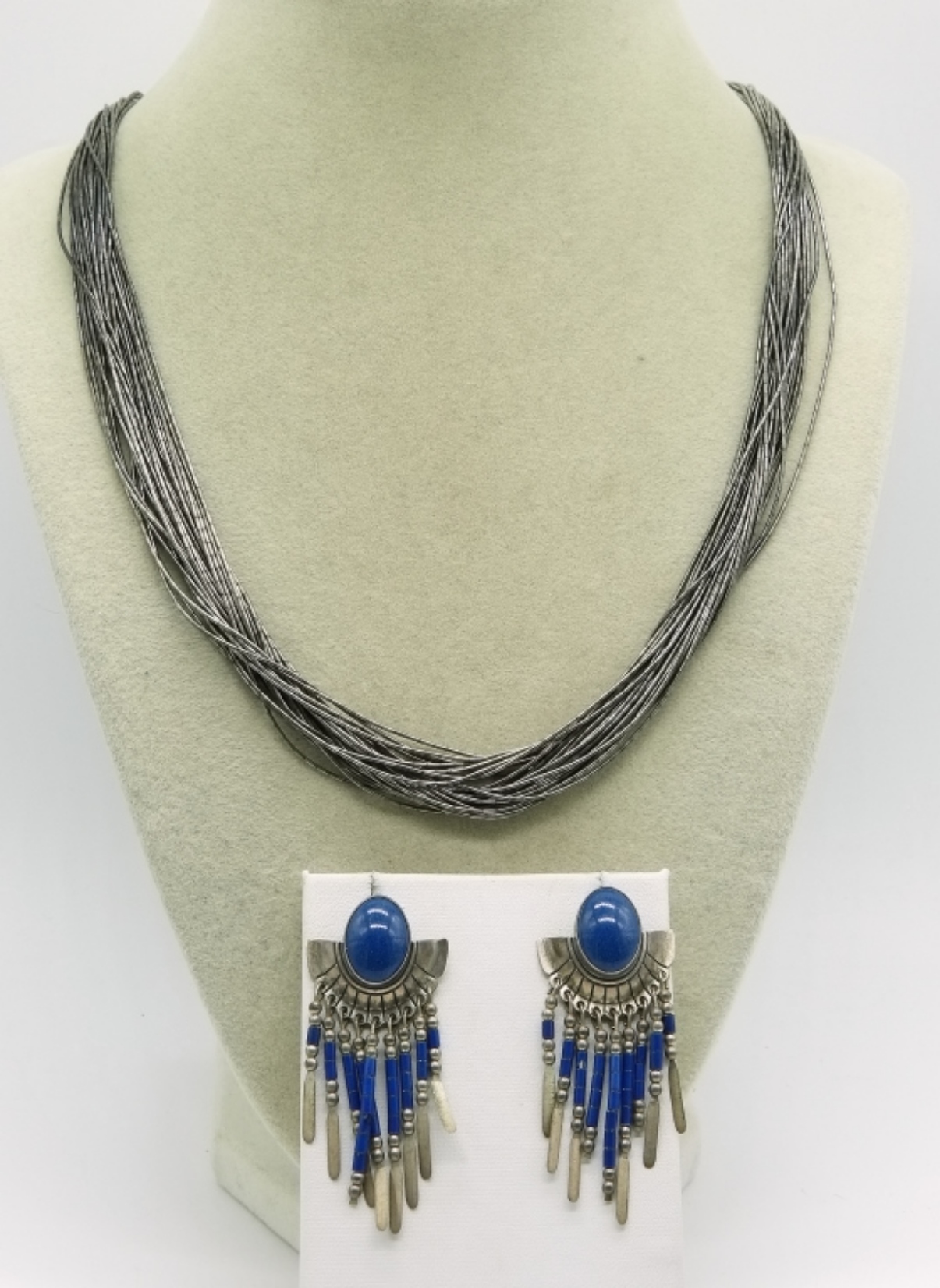 Liquid Sterling Necklace & Lapis Earrings