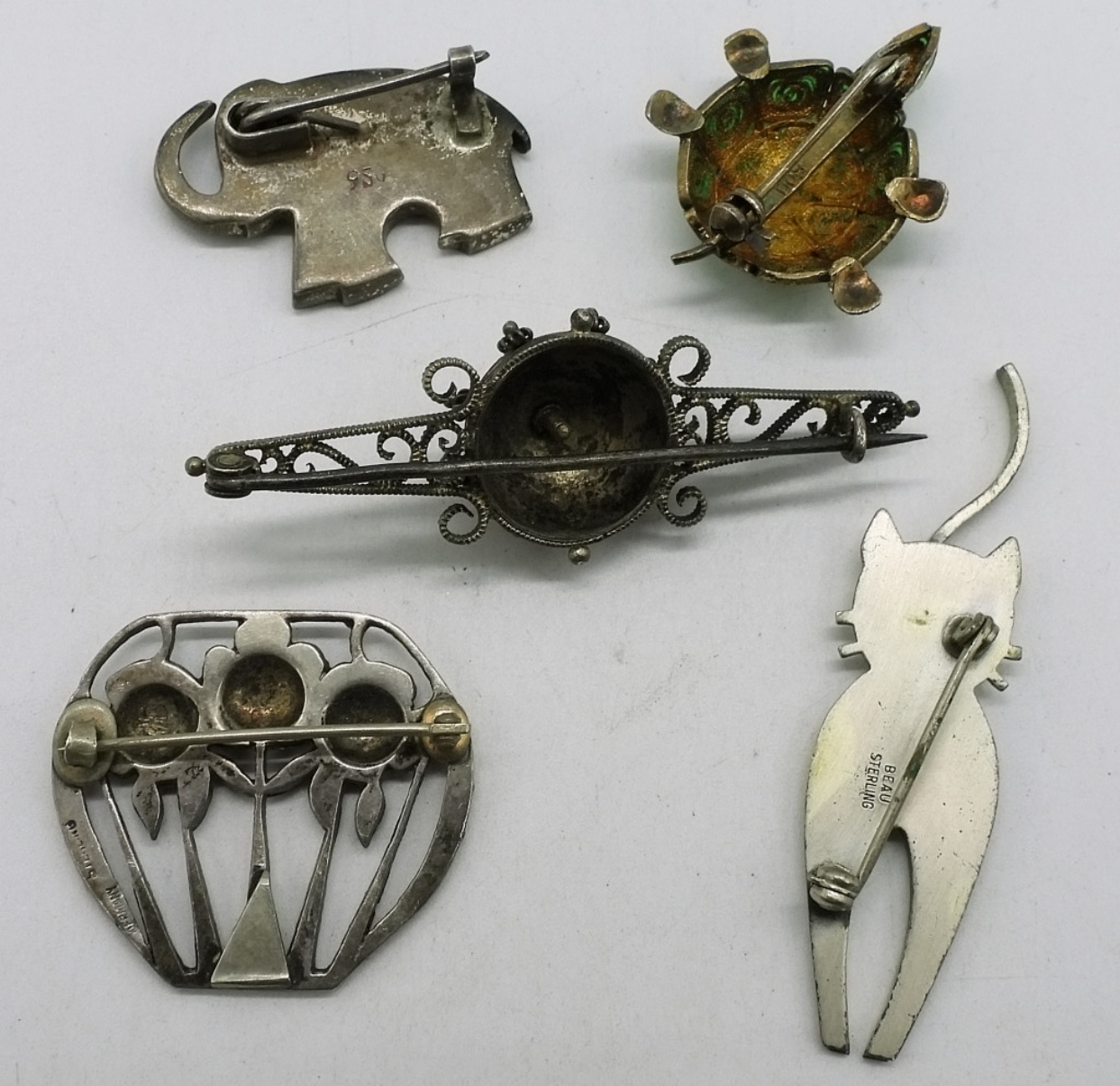 5 Sterling Vintage Brooches
