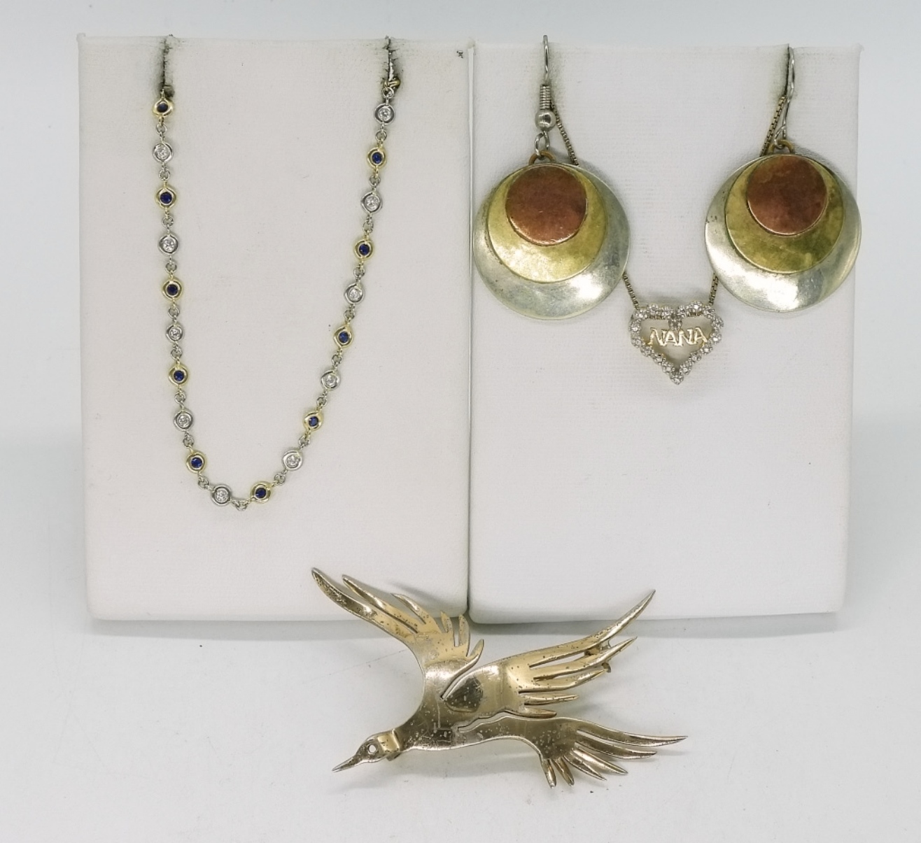 Gold Tone 925 Necklaces, Pin, Earrings