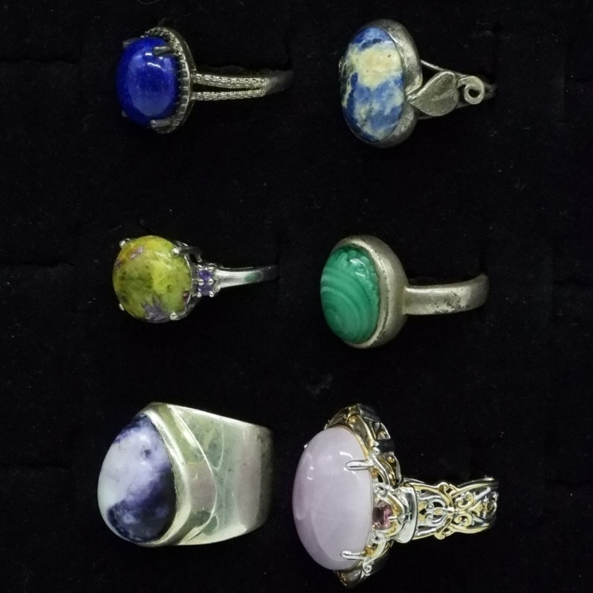 6 Sterling Natural Gemstone Fashion Rings