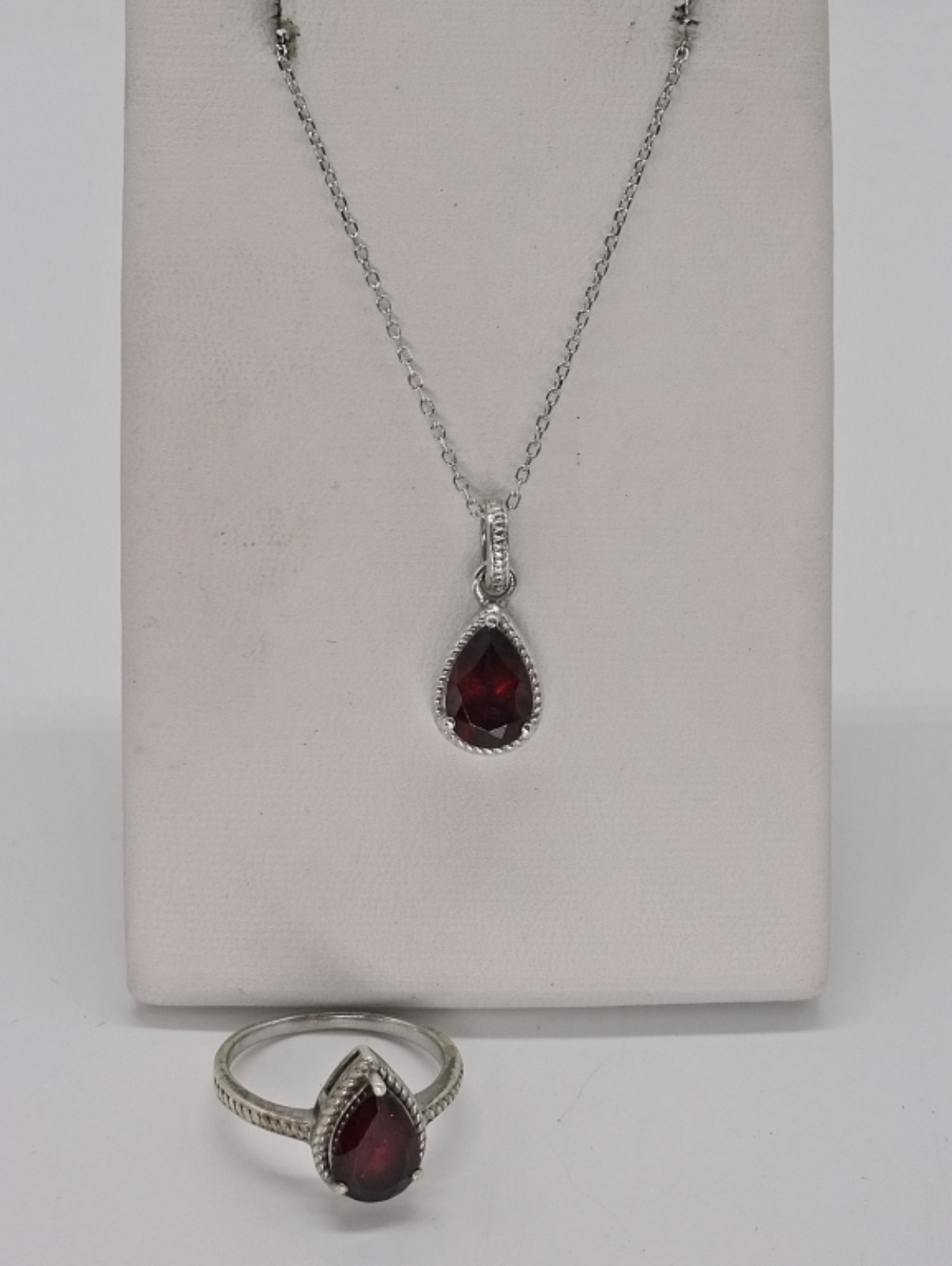 Sterling Garnet Ring & Necklace Set