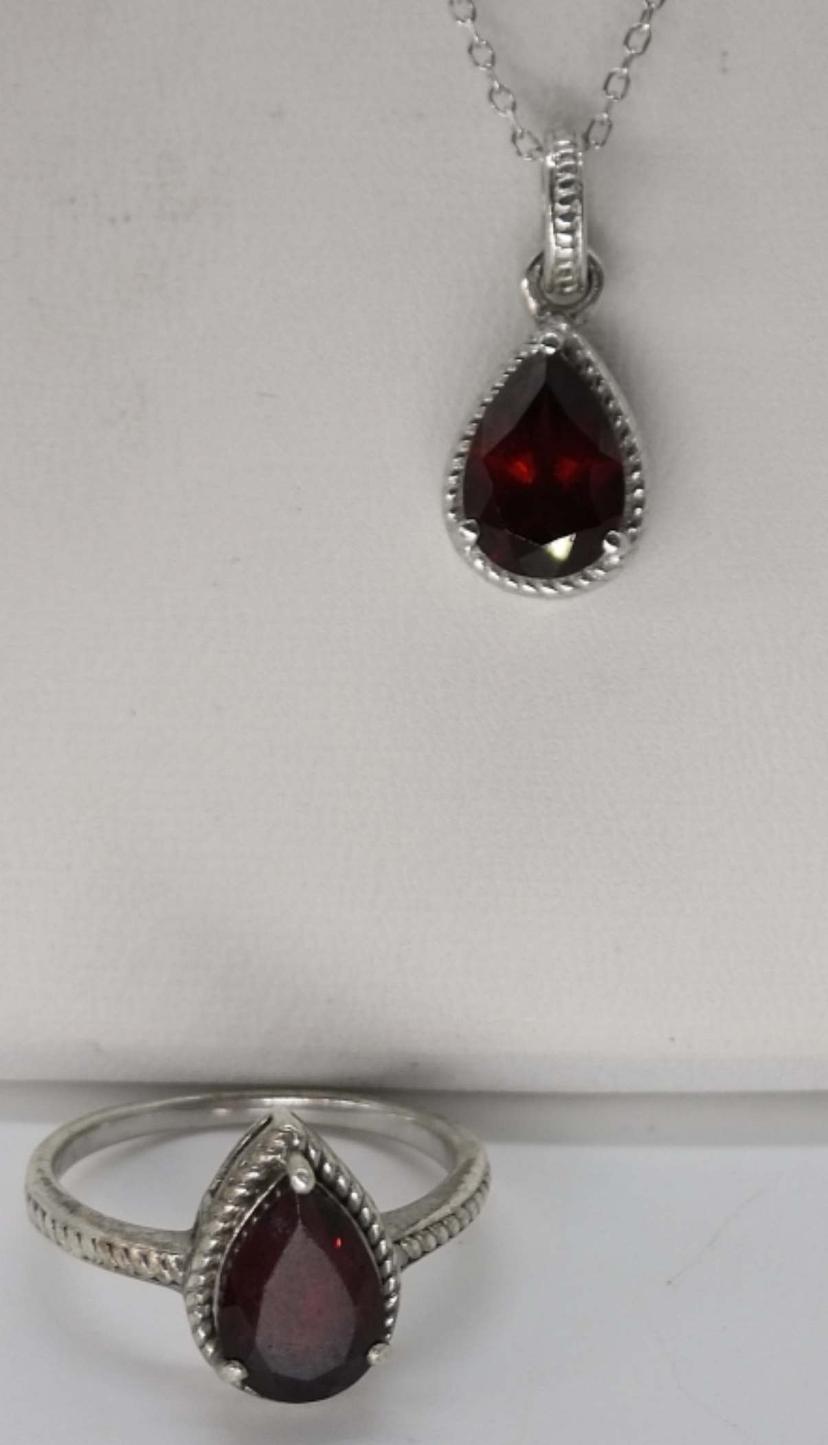 Sterling Garnet Ring & Necklace Set