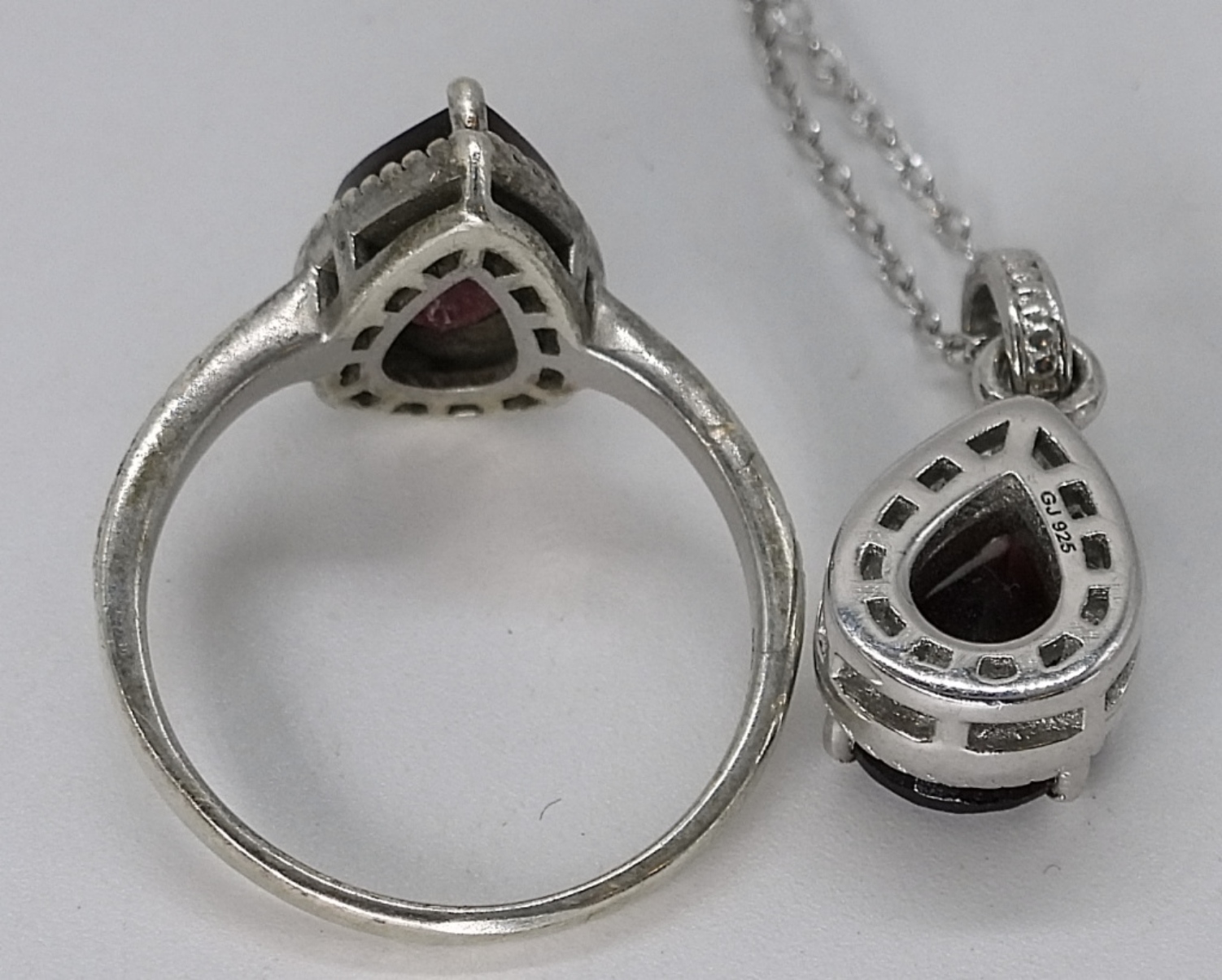 Sterling Garnet Ring & Necklace Set