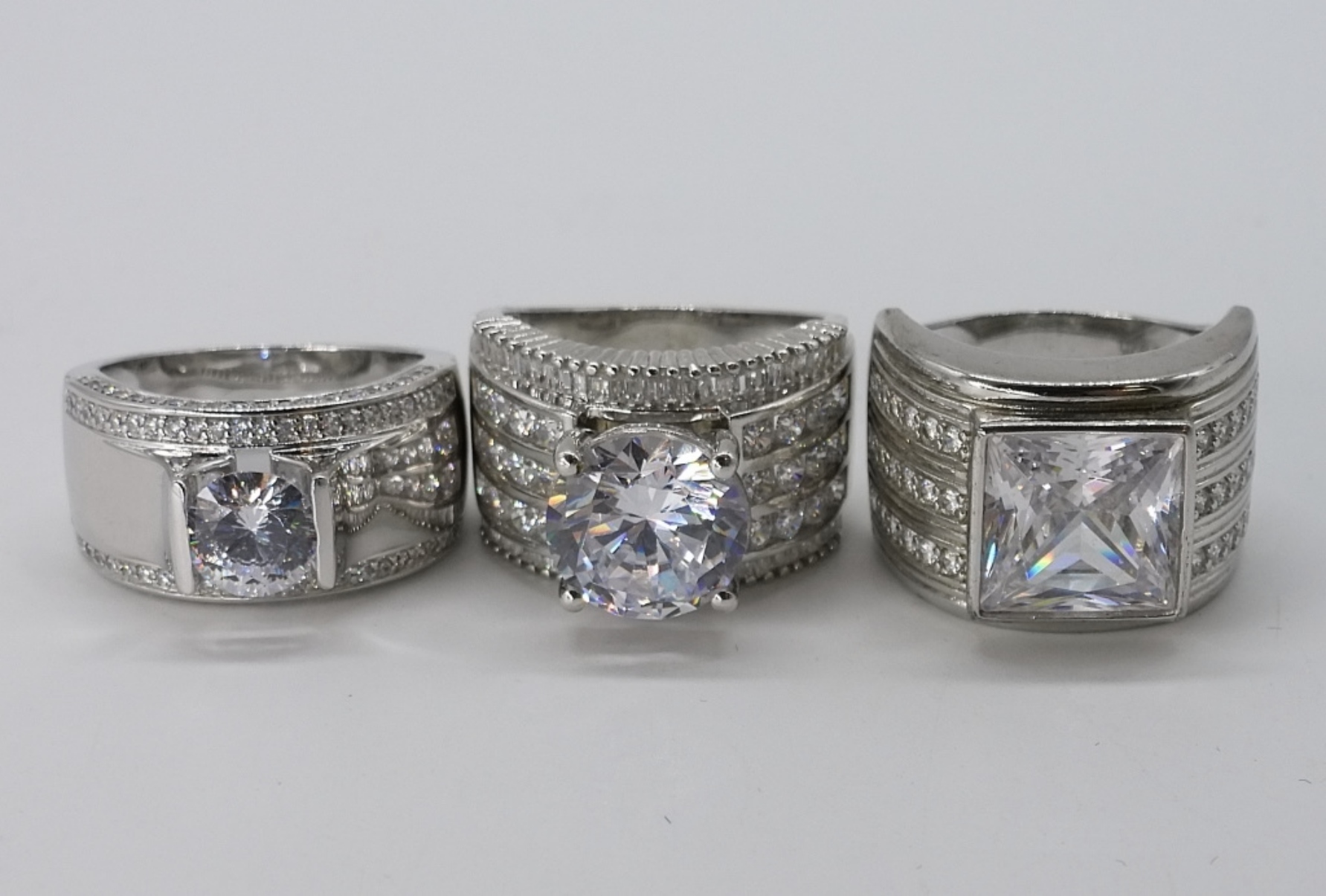 Three Large Sterling Gemstone Statement Rings