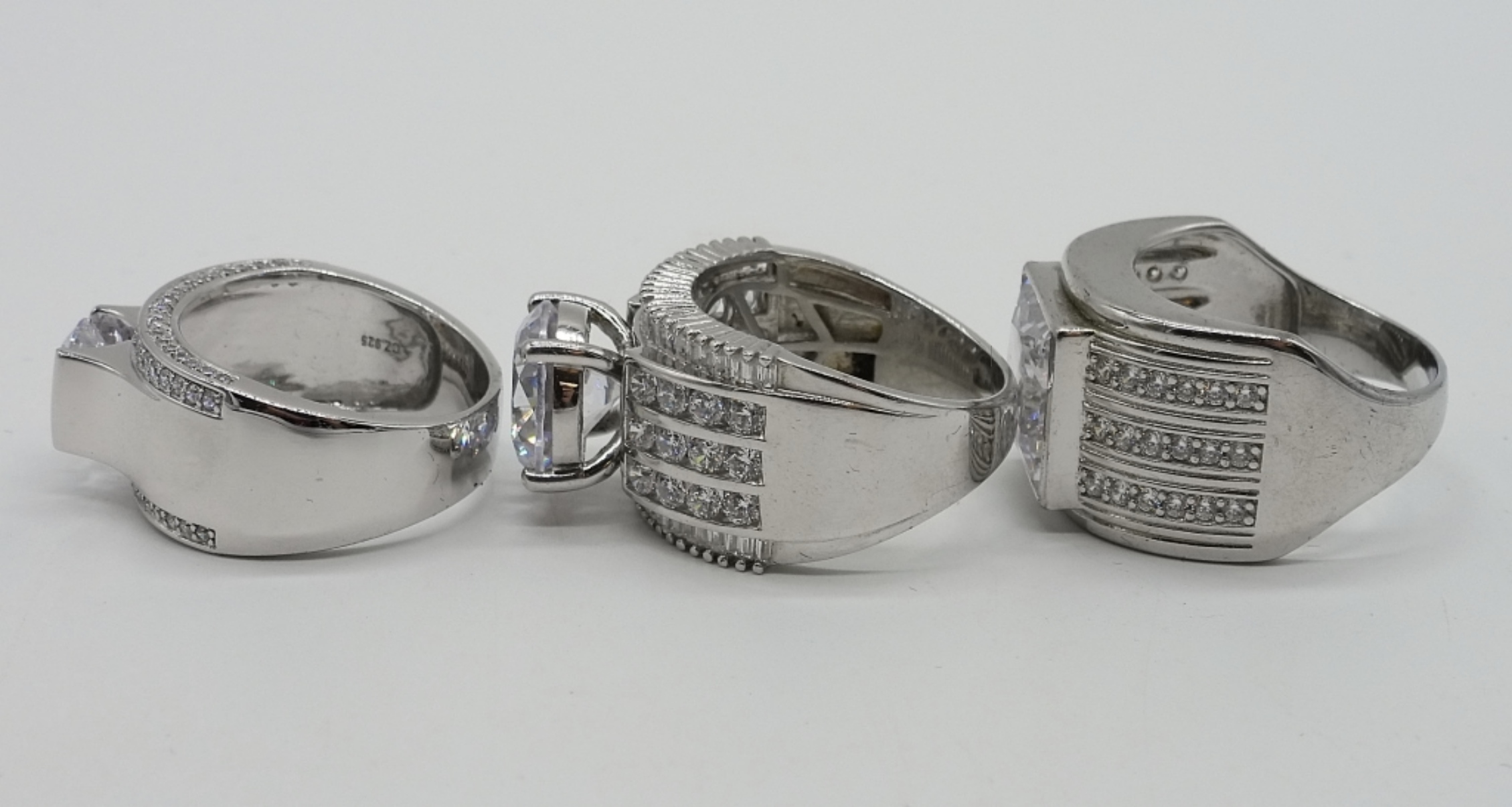 Three Large Sterling Gemstone Statement Rings