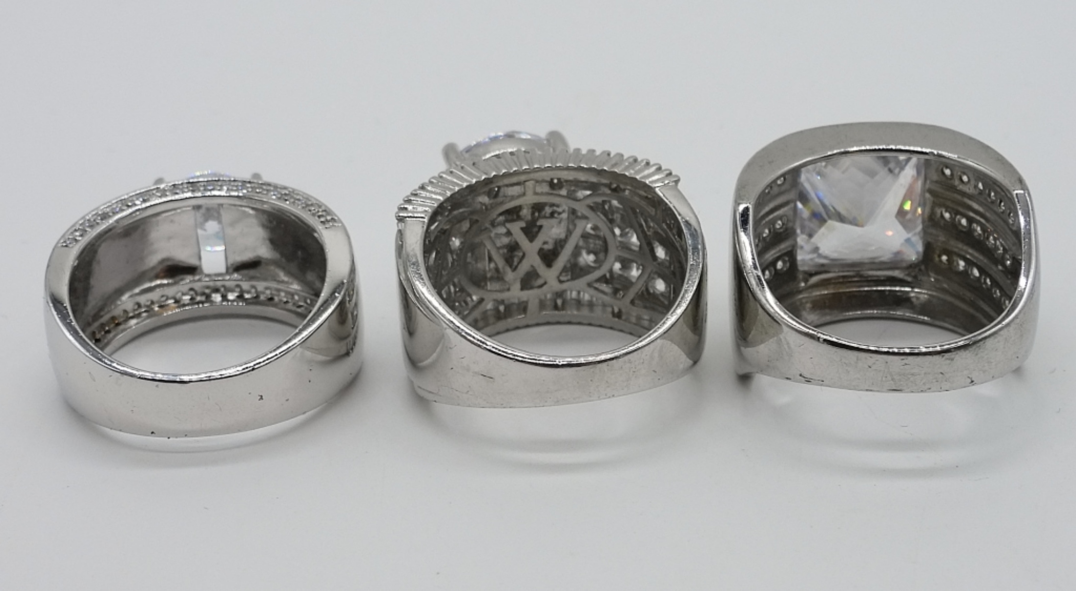 Three Large Sterling Gemstone Statement Rings