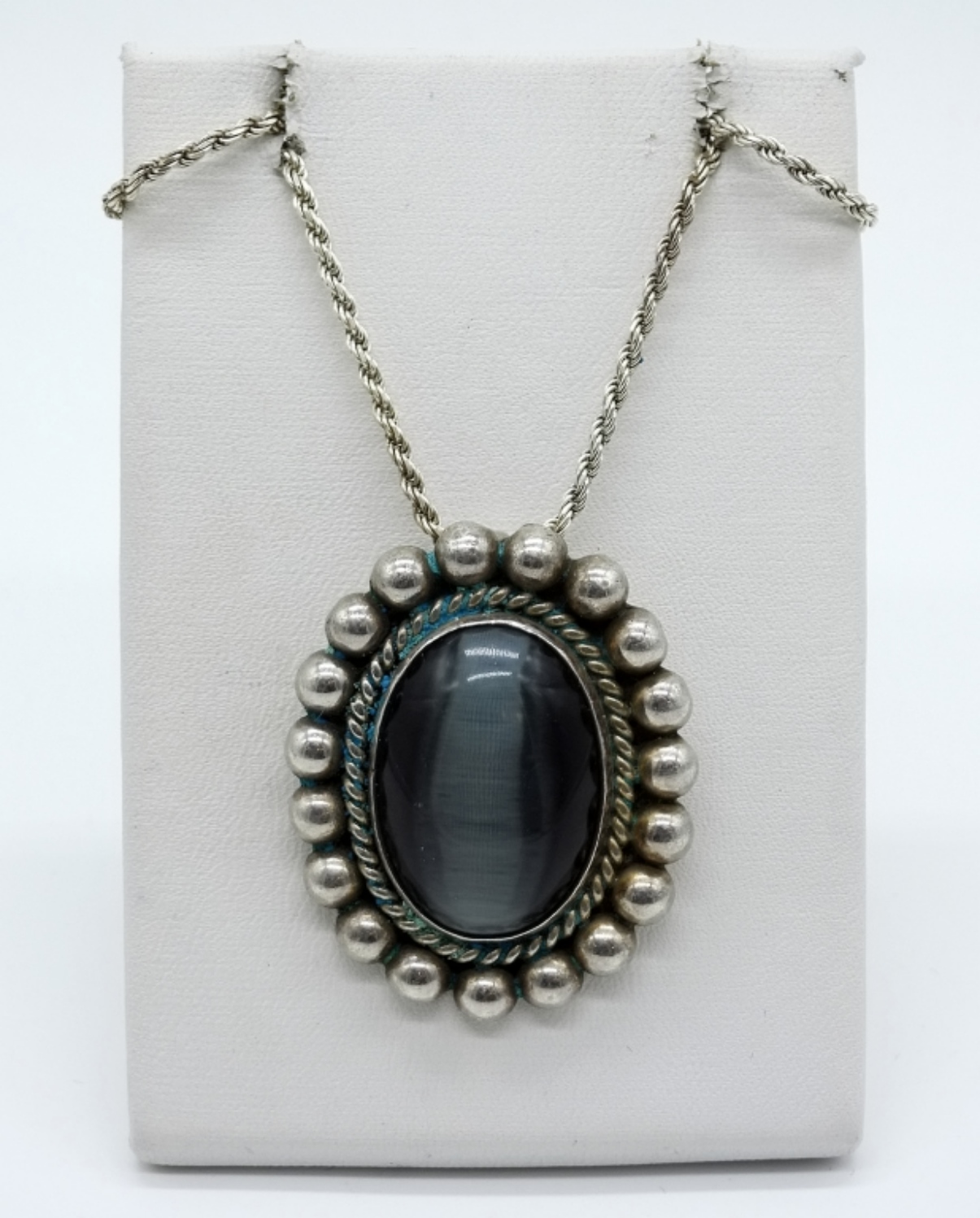 Sterling Cats Eye Pendant Necklace