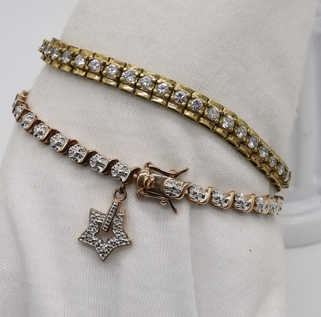 Two Sterling Gold Tone Tennis Bracelets