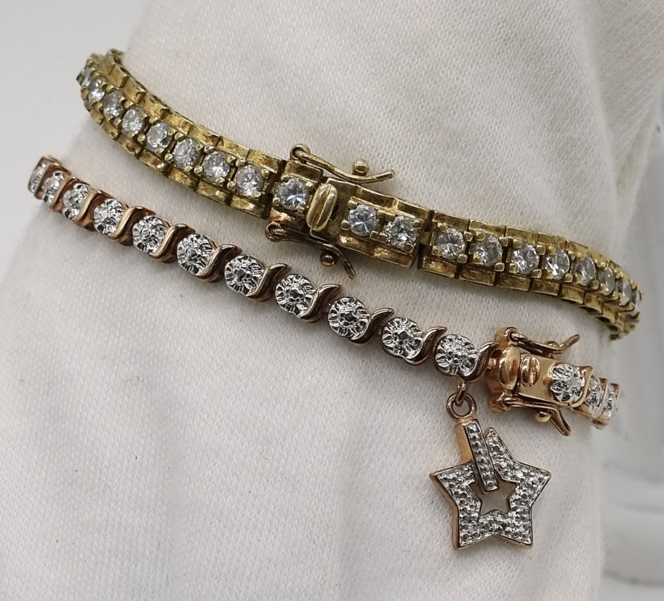 Two Sterling Gold Tone Tennis Bracelets