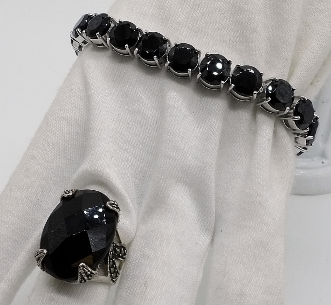 Sterling Silver Black Stone Bracelet & Ring Set