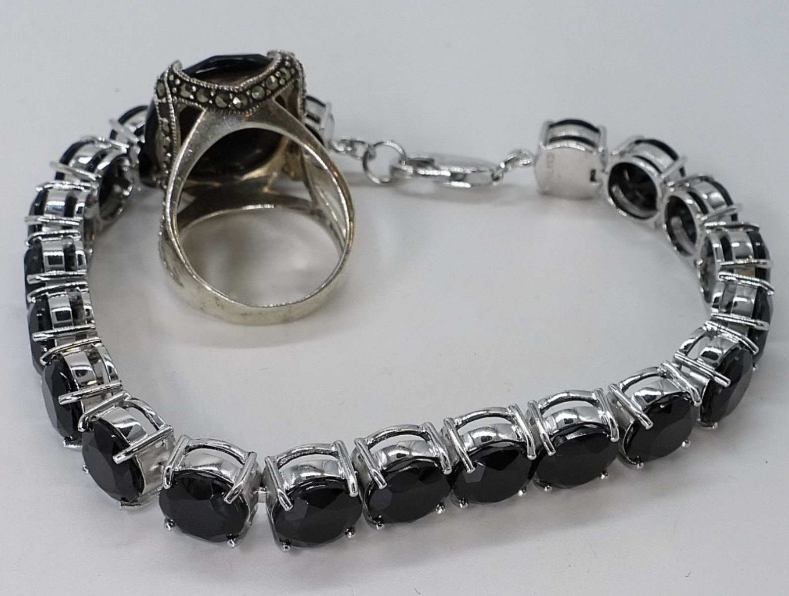 Sterling Silver Black Stone Bracelet & Ring Set