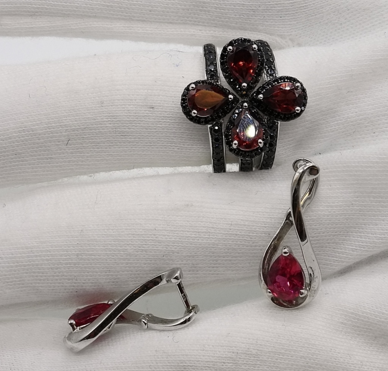 Sterling Garnet Ring Set & Earrings