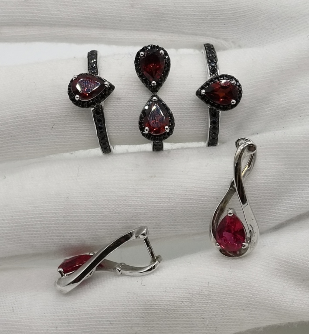 Sterling Garnet Ring Set & Earrings