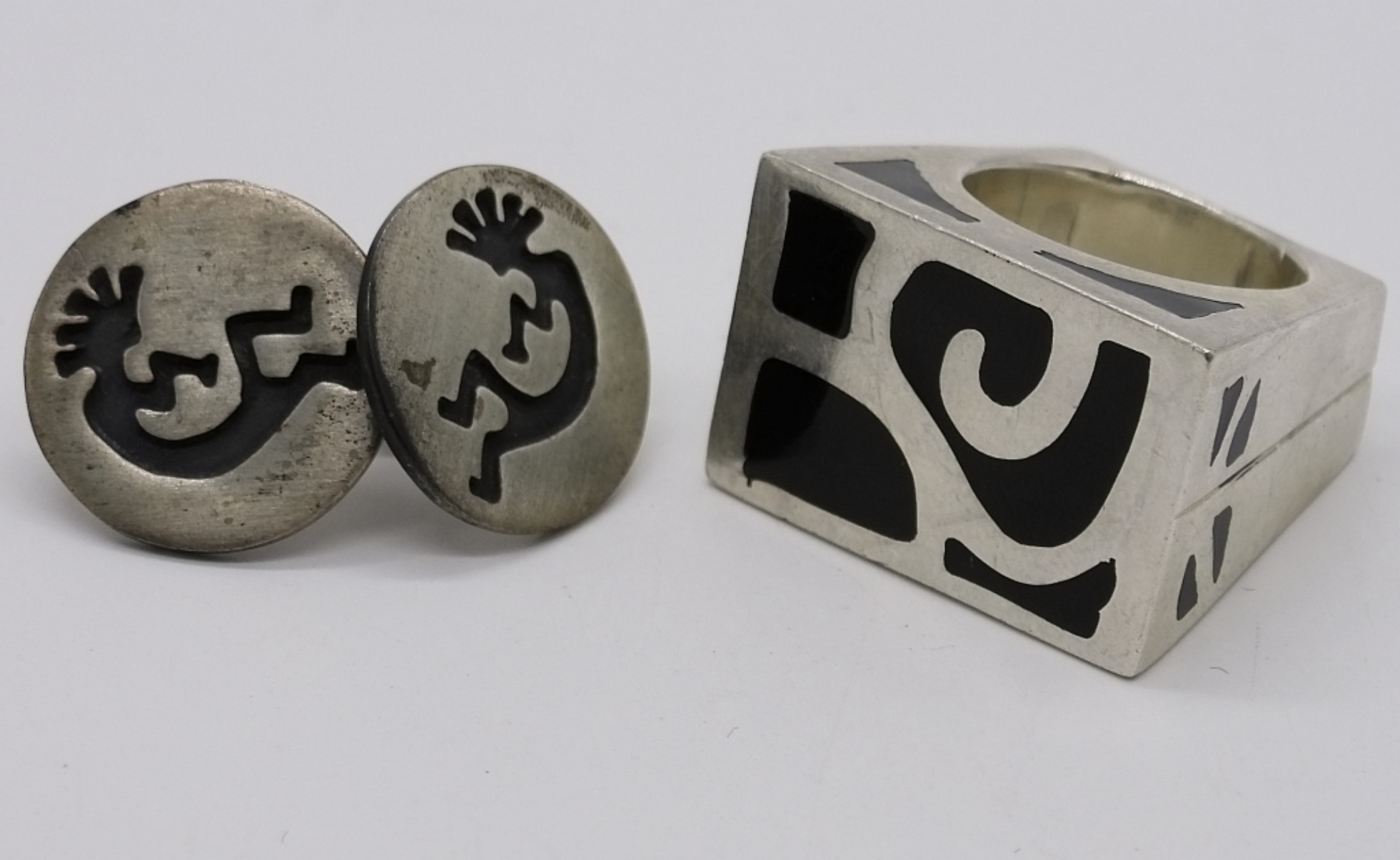 Sterling Kokopelli Earrings & Esperanza Ring