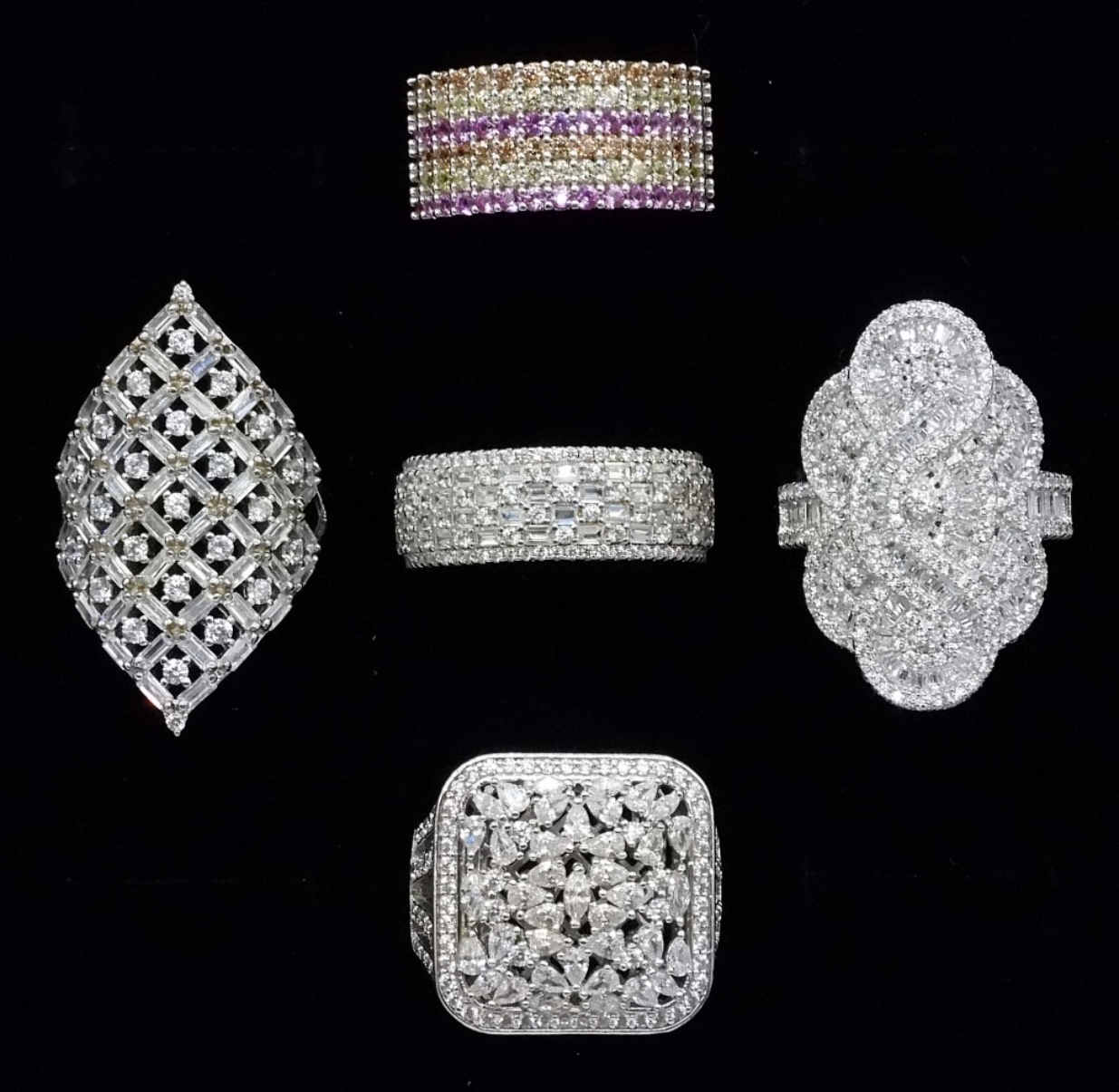 Sterling Silver Cocktail Ring Lot, Size 11