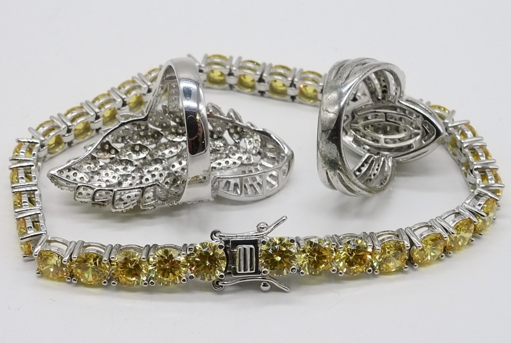 Yellow Gemstone, Sterling Rings & Bracelet