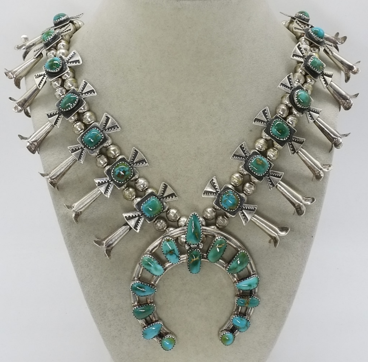 Squash Blossom Sterling Turquoise Necklace